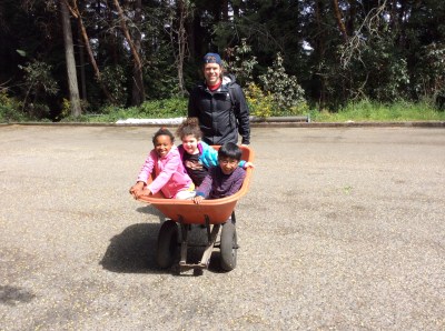 A student worker and some pint-sized volunteers at Saturday's Boeing Creek habitat restoration work party. Photo credit: Rosemary Dunne.