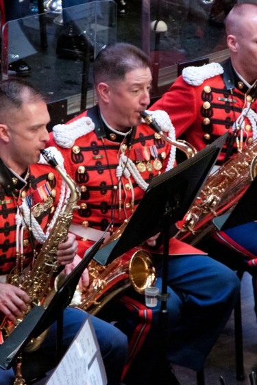 Saxophonist Gunnery Sergeant David Jenkins, center.