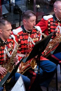 Saxophonist Gunnery Sergeant David Jenkins, center.