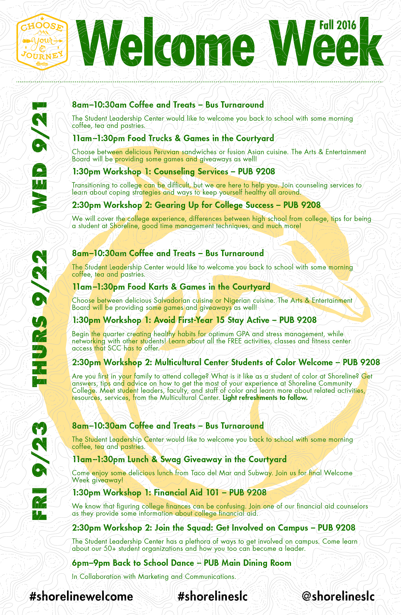 Fall 2016 Welcome Week events and activities โ Day at a Glance