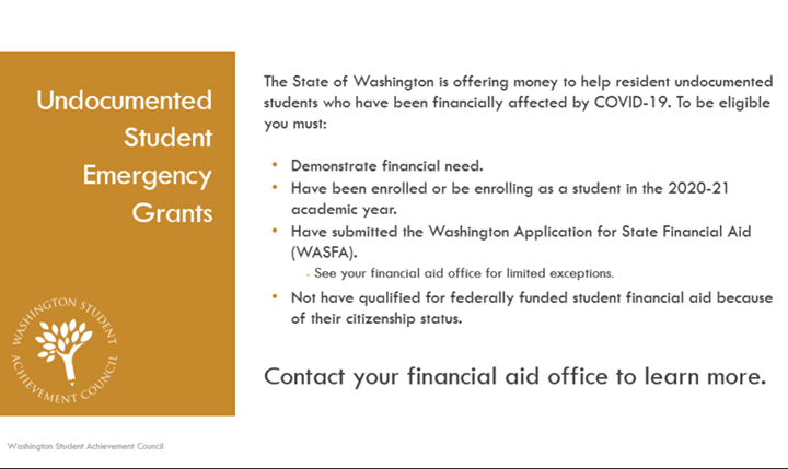 "Undocumented Student Emergency Grants" with a list of eligibility information