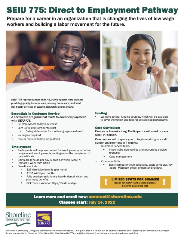 Direct to employment informational flyer