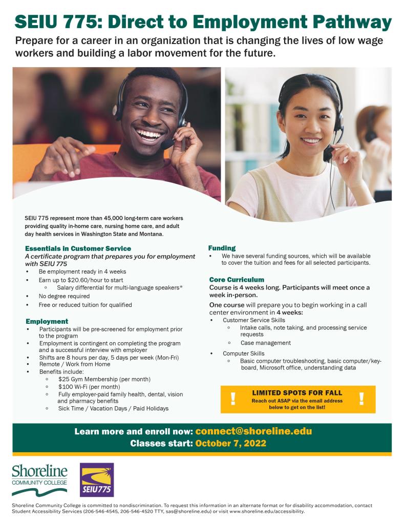 Direct to Employment Pathway opportunity with contact information listed. 