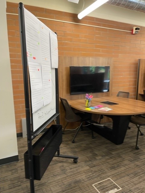 white board with sticky notes 