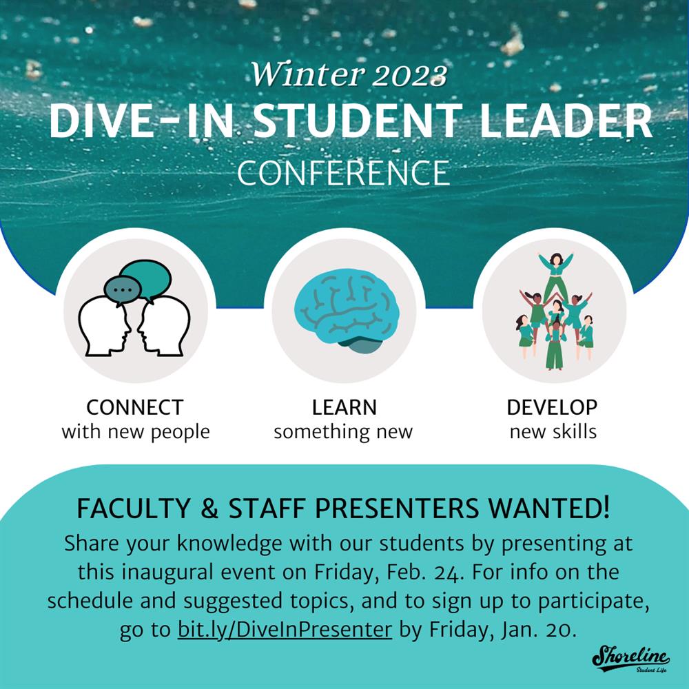 dive in student leader event details listed on a graphic