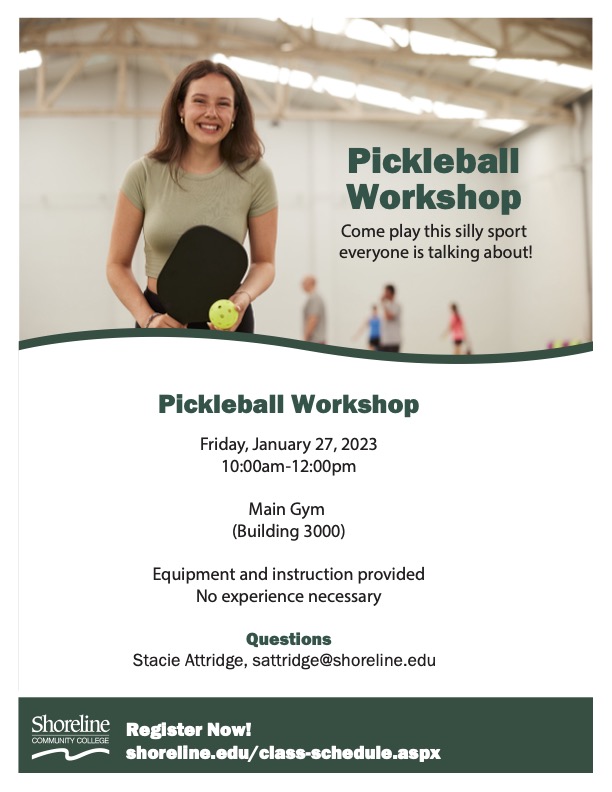 Pickleball Workshop event info listed on a flyer
