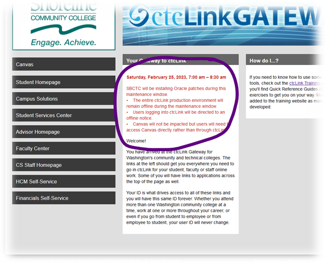 ctclink shutdown message alert graphic