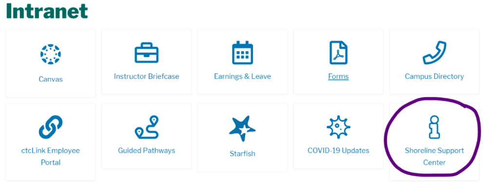 screenshot of ctcLink support resources button added to the intranet