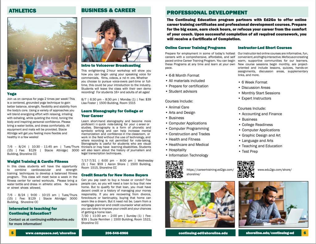 This is page 6 and 7 of the Summer Continuing Ed flyer and it has a lot of different adult offerings.