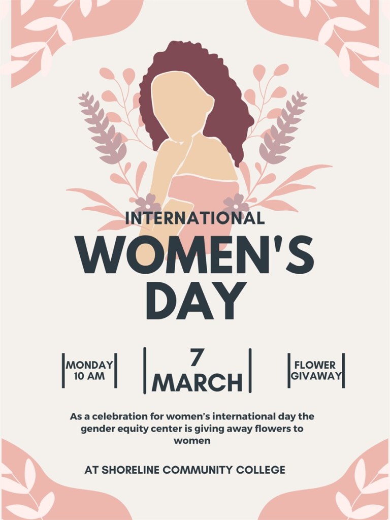 This is a cream colored flyer with an image of a faceless woman in a pink dress