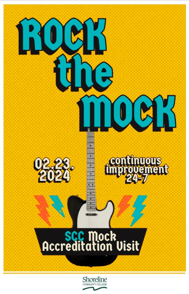 This is a vintage looking poster with an electric guitar advertising the mock accreditation