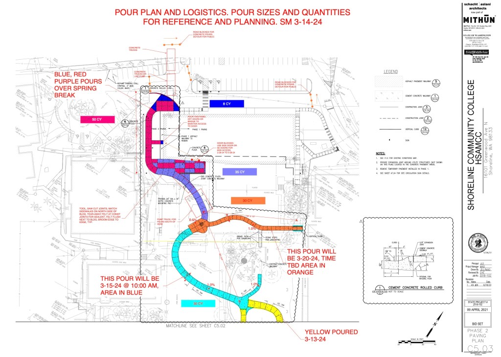 Blueprints showing the path of the pour
