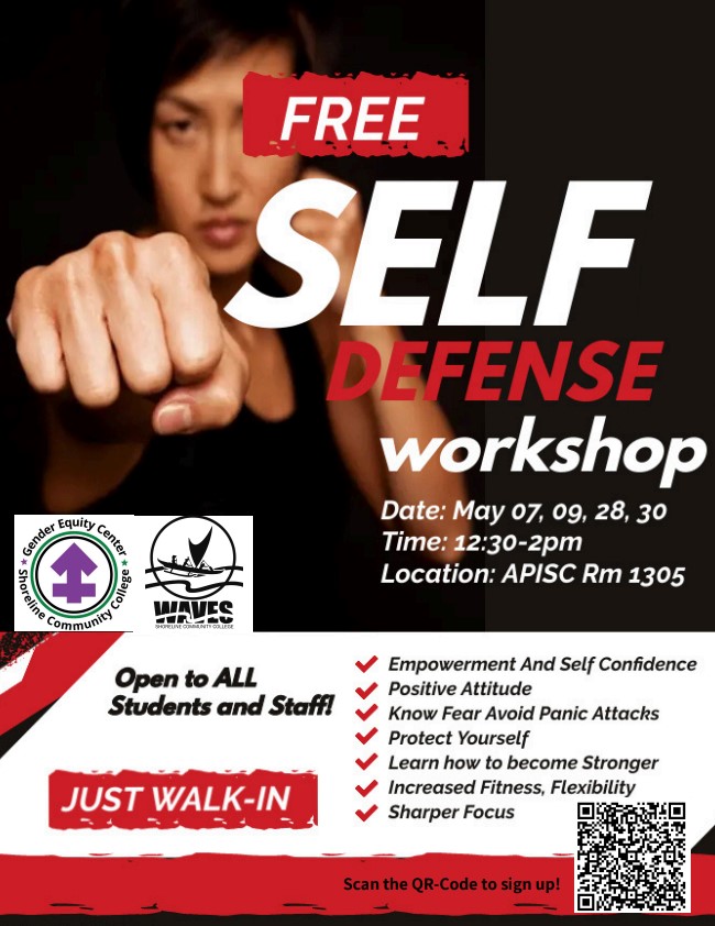 This is a picture of a strong, confident person face the camera with fist raised.  It advertises when the workshop is.