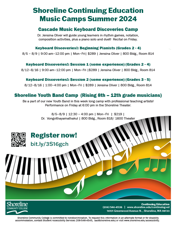 This is a flyer listing the different music camps that are available
