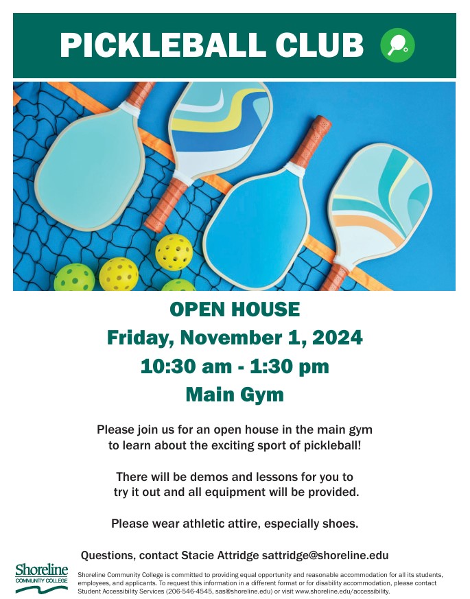 This is a flyer with kickball paddles, balls and a net advertising the Open House on 11/1