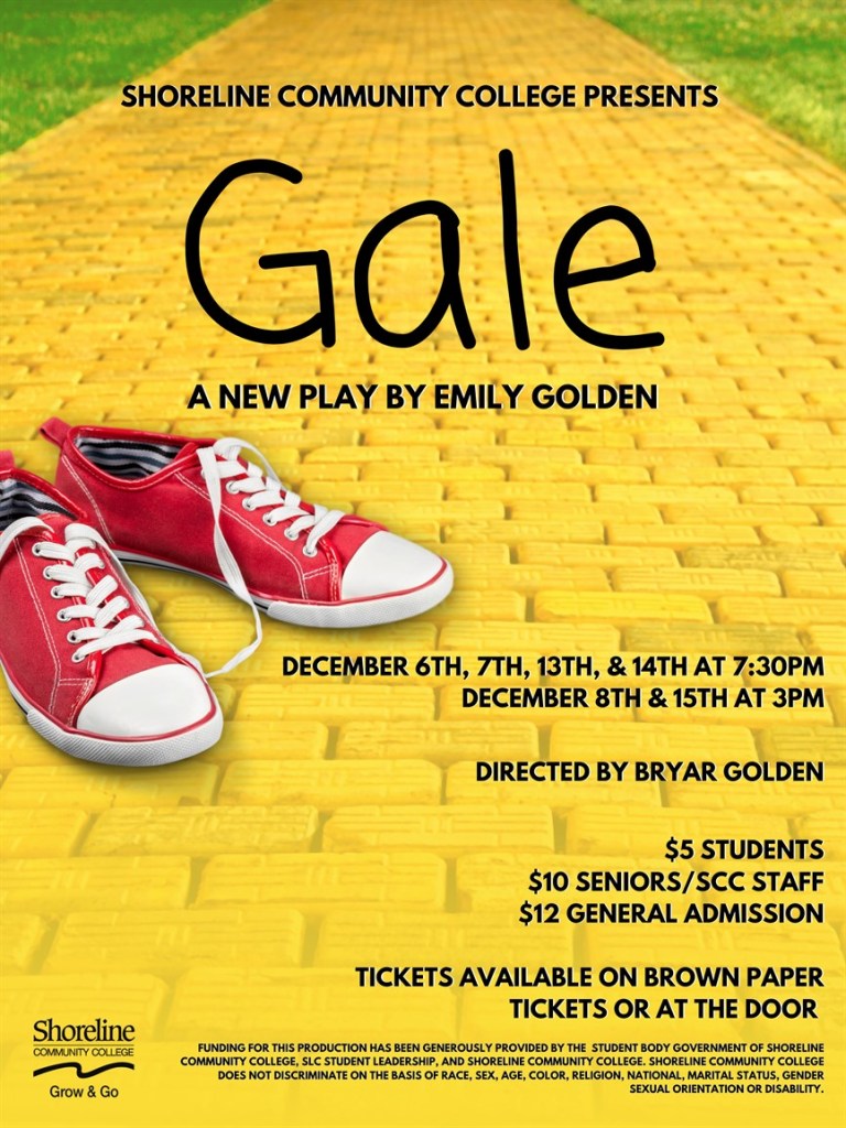 This is a poster of a yellow brick road with a pair of re converse and info about the show.