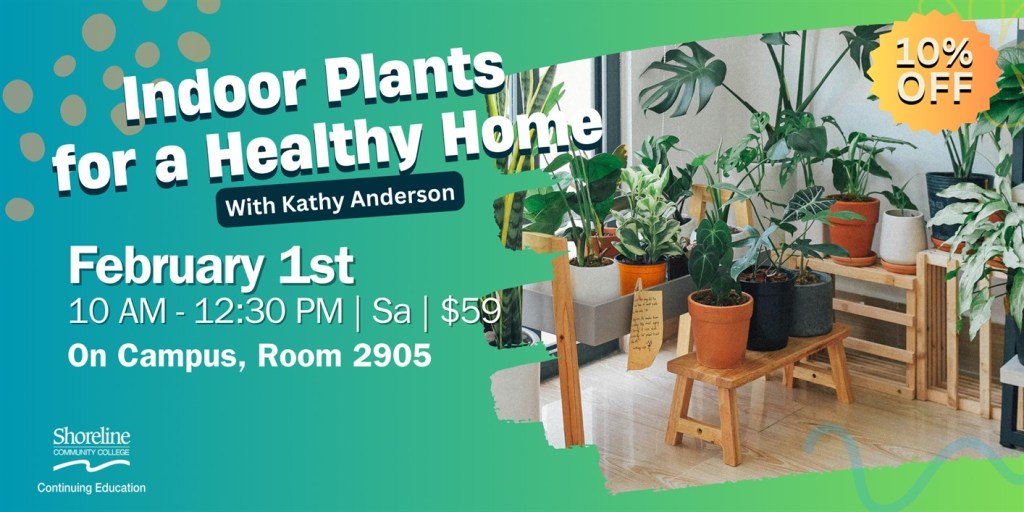 Image of houseplants along with the event details that are included in the text of the blog post. 
