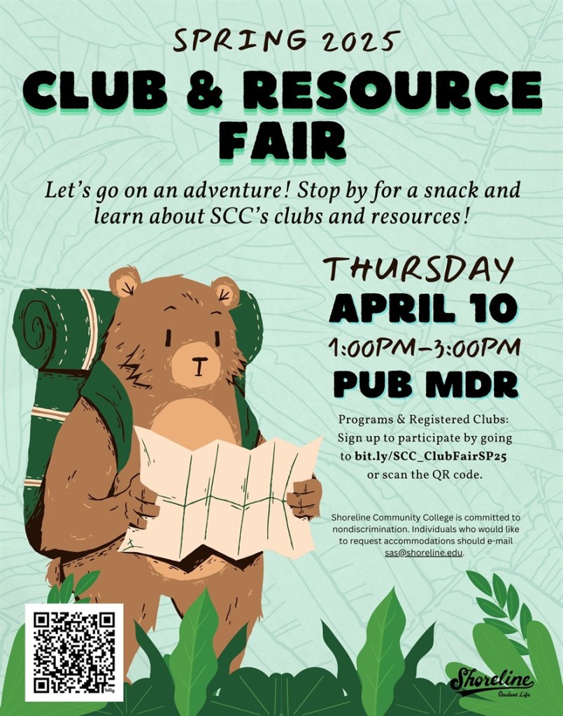 Cartoon of a bear wearing a backpack and looking at a map. 