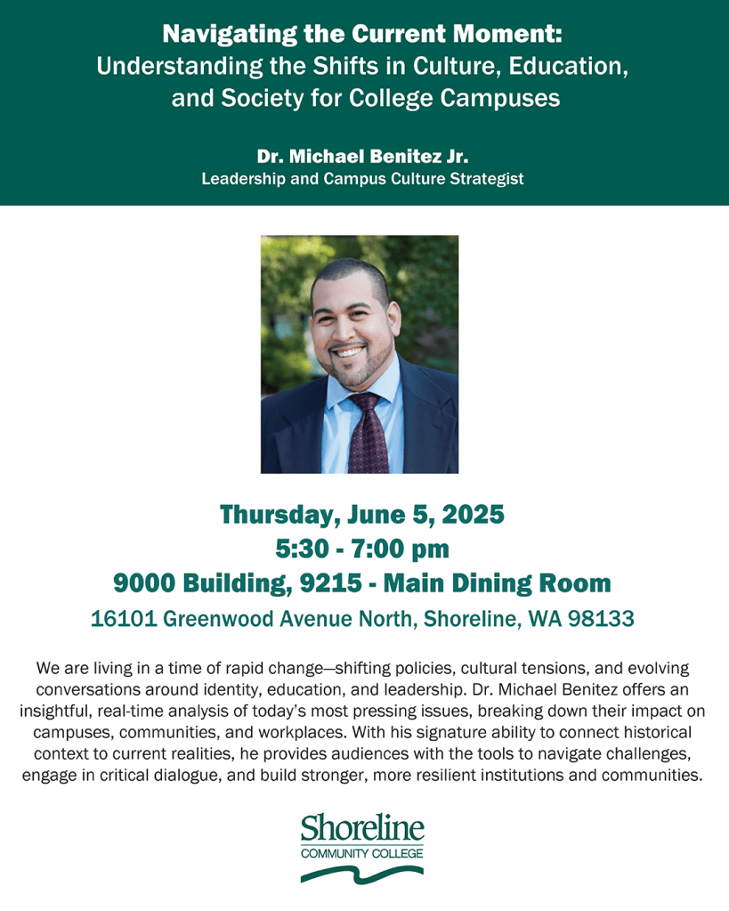 Event flyer featuring a photo of Dr. Michael Benitez Jr. smiling. 