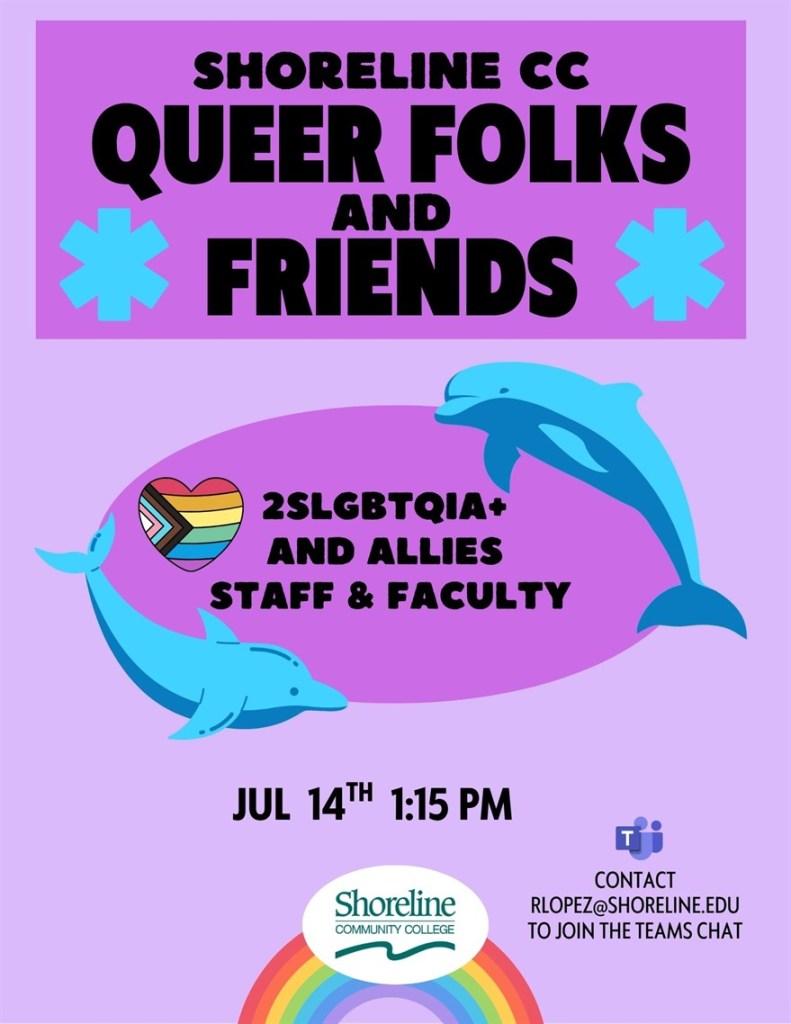 Cartoon image of dolphins and a rainbow heart. 