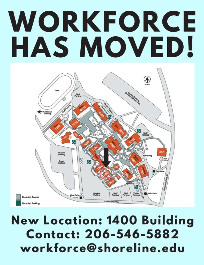 Campus map with an arrow pointing to Building 1400. 
