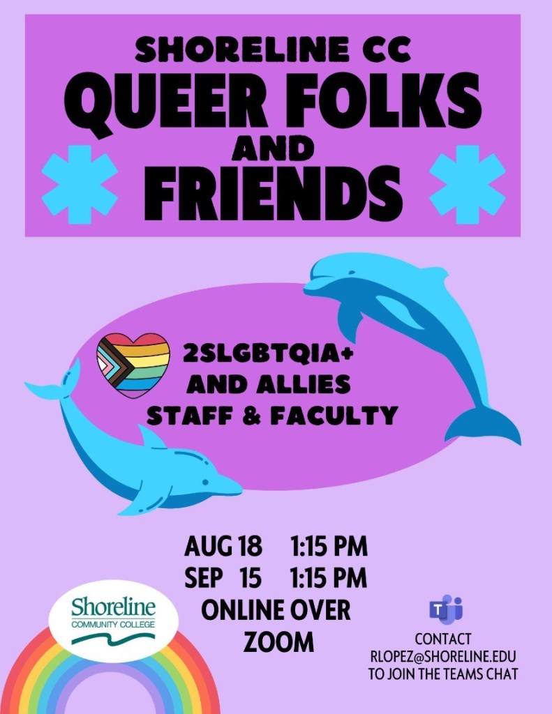 Event flyer with illustrations of dolphins and rainbows.