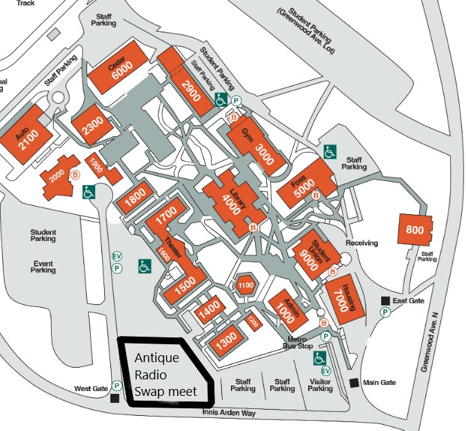 Campus map with location of the Swap Meet highlighted. 