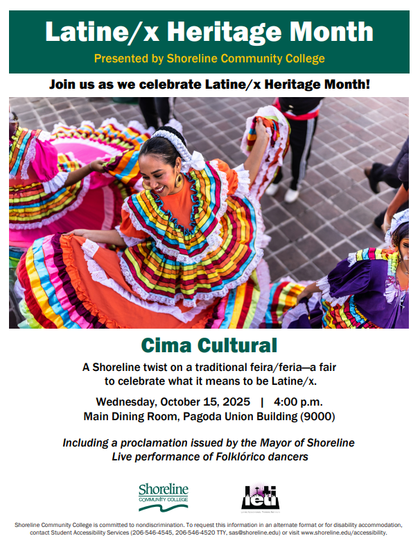 Event flyer featuring dancers in multi-colored dresses. 