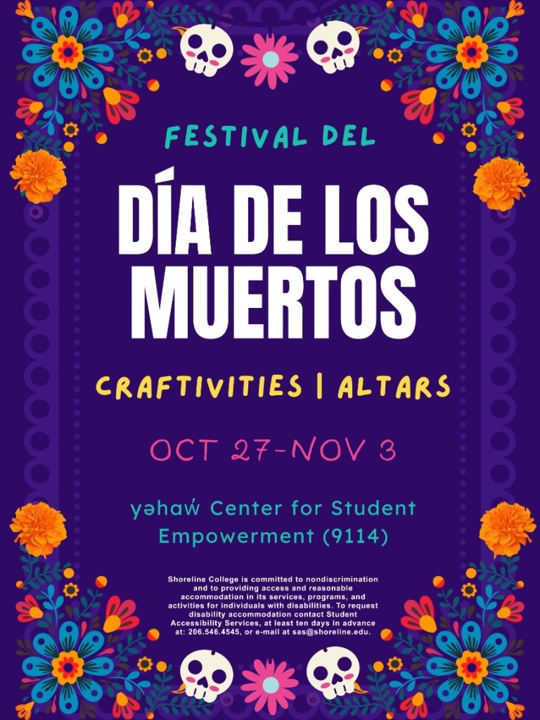 Event flyer featuring flowers and skulls.