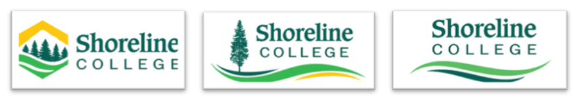 Images of 3 college logo options.