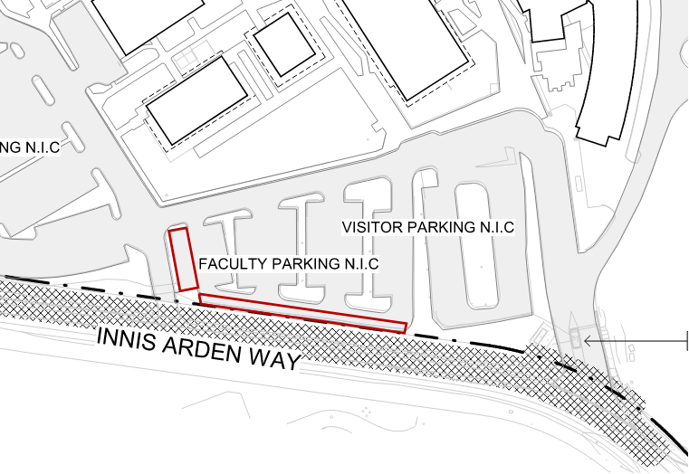 Campus map with impacted area outlined in red.