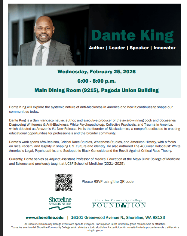 Flyer featuring event details and a photo of Dante King. 