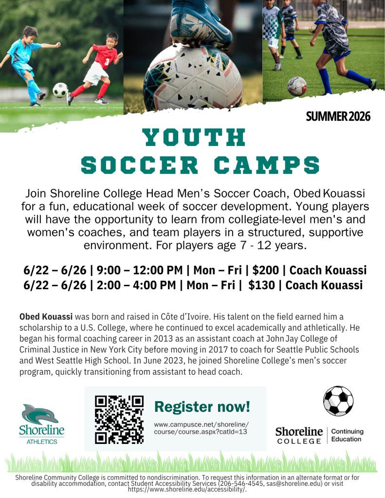 Flyer featuring images of children playing soccer. 