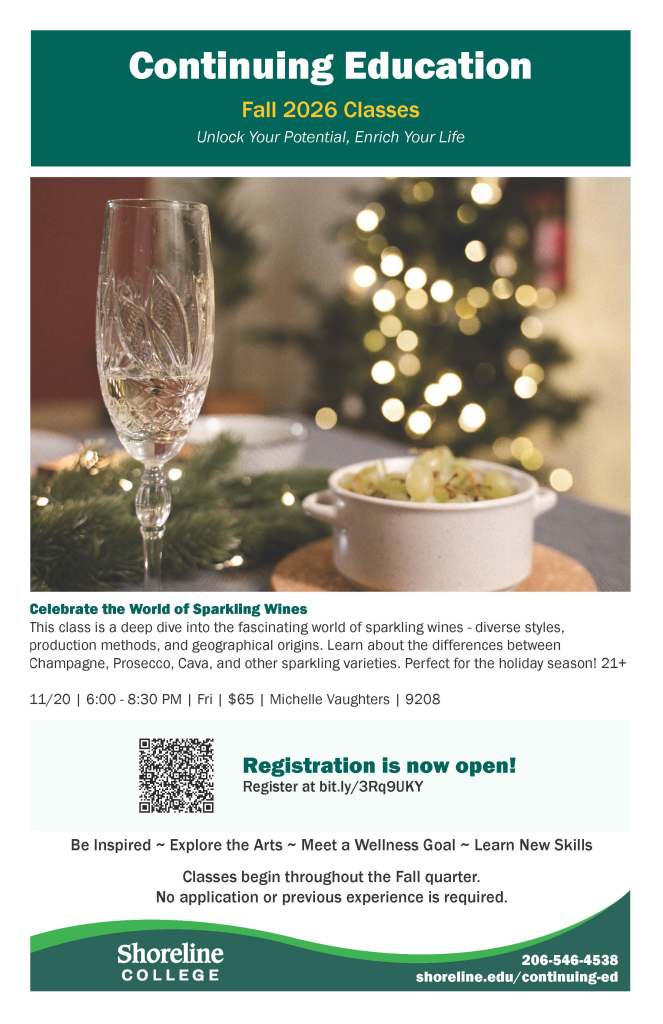 Continuing Education flyer featuring image of a wine glass.