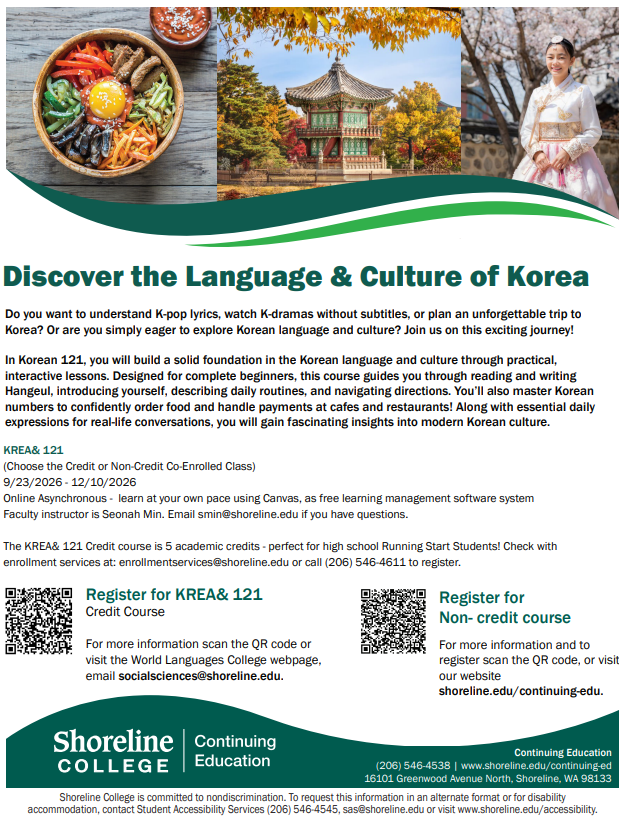 Flyer for Korean classes.