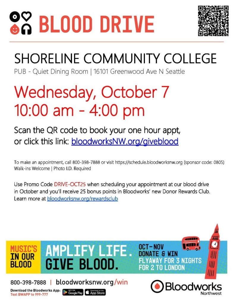 Flyer featuring blood drive details. 