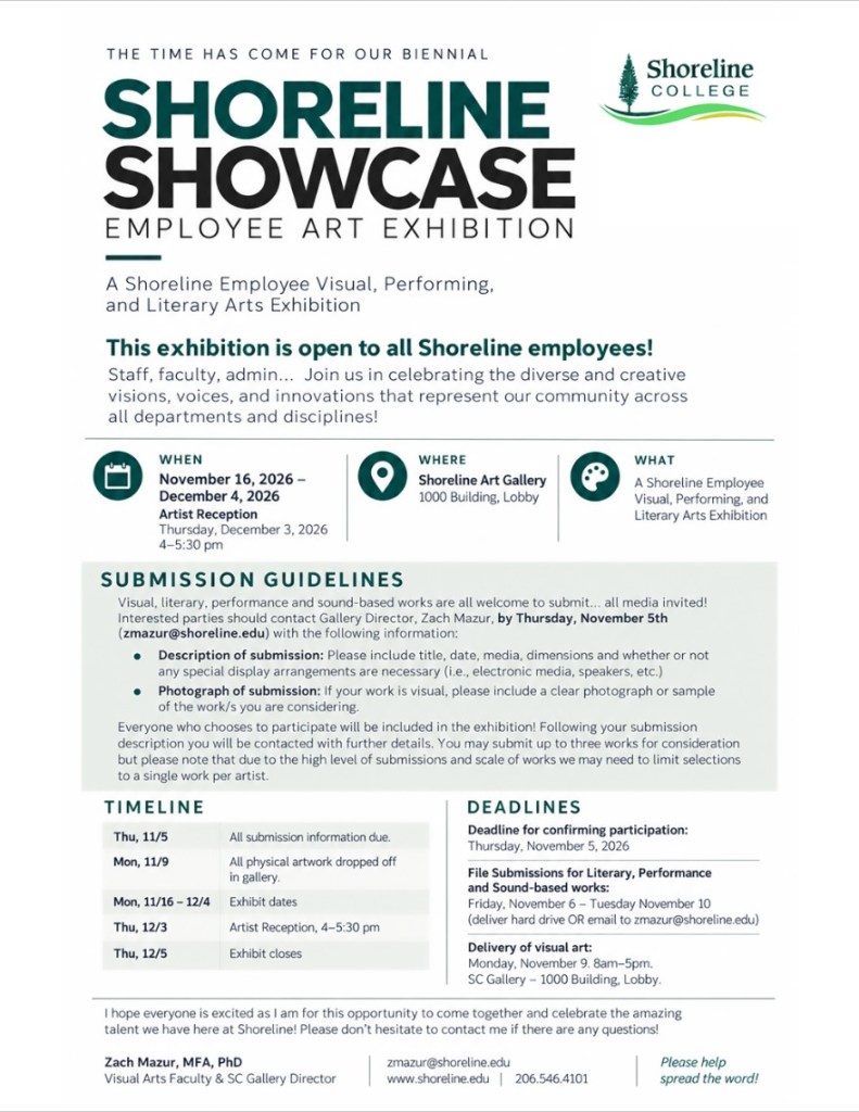 2026 Shoreline Showcase Call for Submissions flier